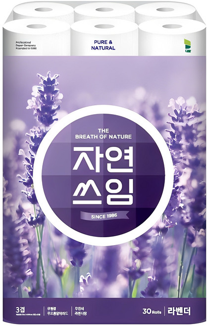 더 도톰한 자연쓰임 무형광 라벤더 화장지, 30롤, 1개