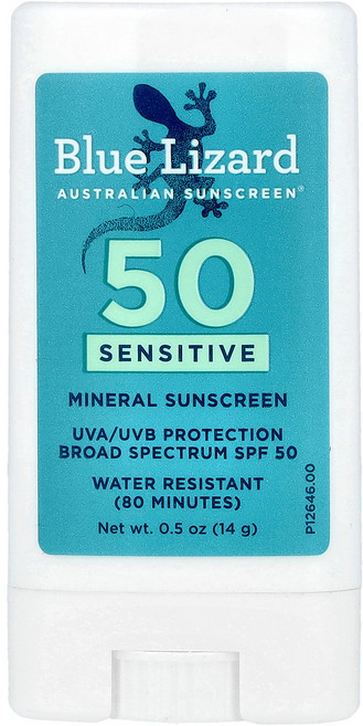 Blue Lizard Australian Sunscreen 민감성 미네랄 자외선 차단제 스틱 SPF 50+ 14g(0.5oz) Sunscreen (블루 리자드 오스트레일, 14 g, 1개