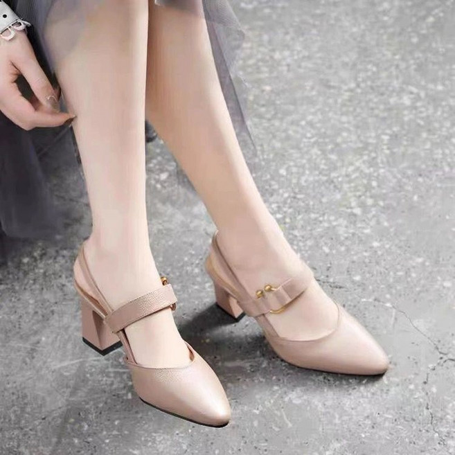 여성 오픈백 하이힐 여름 통굽 스트랩 샌들 캐주얼 슈즈 포인트토 구두