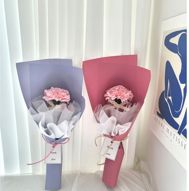 카네이션 꽃볼펜 스승의날 어린이집 유치원 선생님 졸업식 선물, 2.퍼플, 3.카네이션꽃볼펜+쇼핑백소