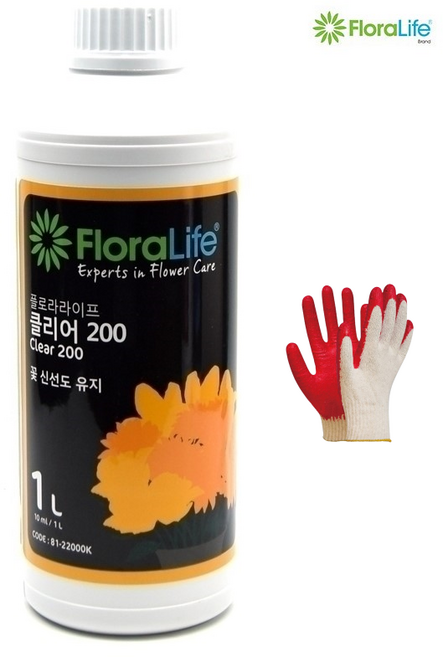 플로라라이프 절화 꽃 생화 수명 연장제 보존제 1L 오아시스 클리어200 +자재스토어 장갑셋트, 1개