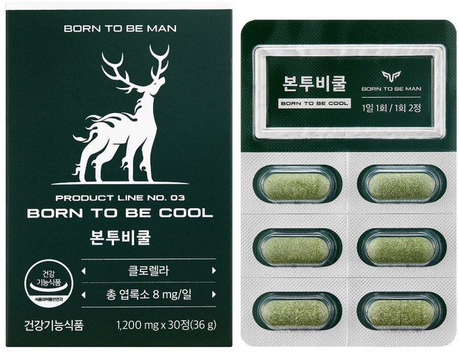 본투비맨 본투비쿨 클로렐라 엽록소 활성산소 관리, 1개, 30정