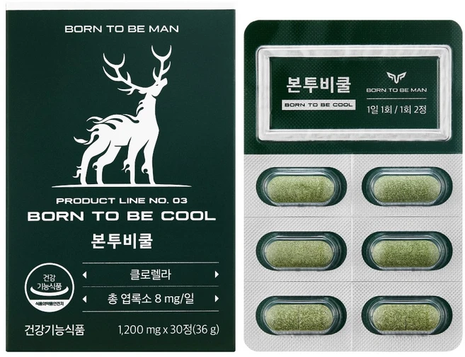 본투비맨 본투비쿨 클로렐라 엽록소 활성산소 관리, 1개, 30정 - 쿠팡