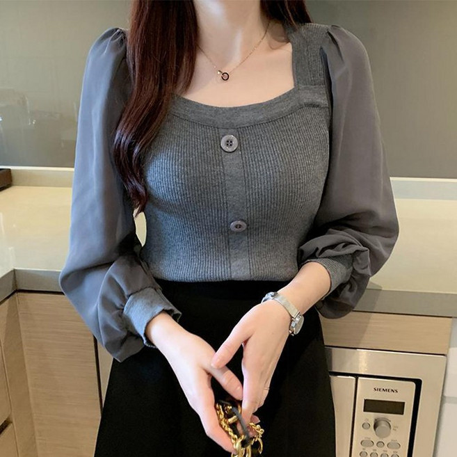 청순 시스루 스퀘어 블라우스 (3color)// 스퀘어넥 시보리소매 여리여리 우아한무드연출 블라우스 하객룩 데일리룩 청순룩 꾸안꾸룩 오피스룩(HJ-5036)