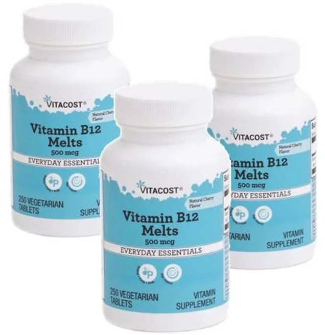 비타코스트 비타민B12 500mcg 멜트 녹여먹는 체리맛 타블렛 Vitacost Vitamin B-12 Melts Cherry, 3개, 250정 - 쿠팡