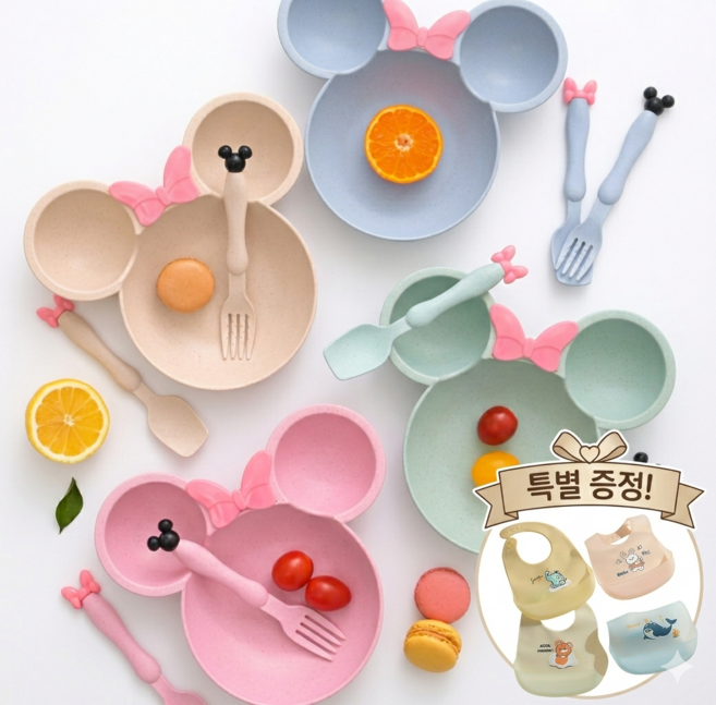 유아용 식판세트 3구 실리콘 턱받이 세트, 베이지, 1개, 식판+스푼포크 세트
