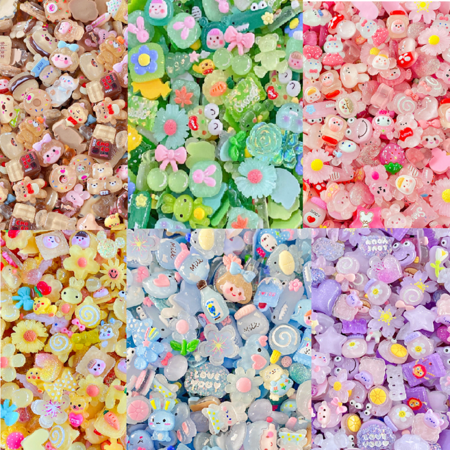 리리아트 DIY 고퀄리티 투명 캐릭터 데코덴 파츠 6종, 혼합(50개), 50개