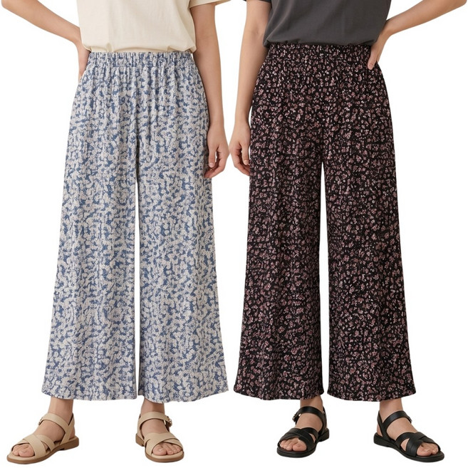 픽앤유 여성 여름 플리츠 팬츠 시원한 촌캉스 바지 2종 세트