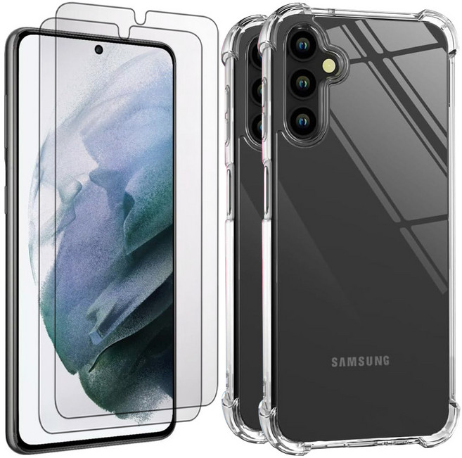 벌크온 갤럭시 S21 플러스 강화유리 액정 보호 필름 + 투명 범퍼 케이스, 2세트