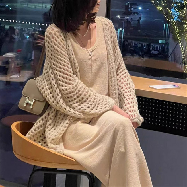 퀸앤조이여성 봄가을 아방핏 엔로빌 그물 가오리 니트 숄가디건 빅사이즈 데일리 캐주얼