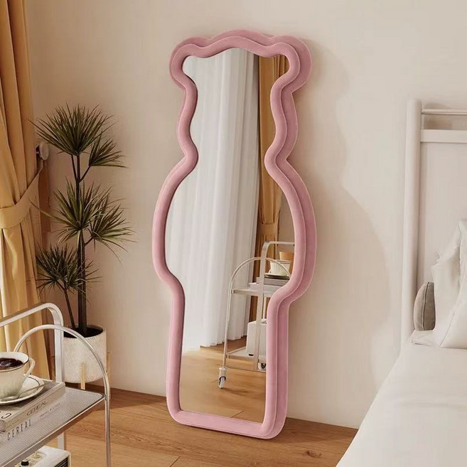 전신거울 2color 고급 곰돌이 인테리어 벽걸이 와이드 스탠드 거울, 분홍색