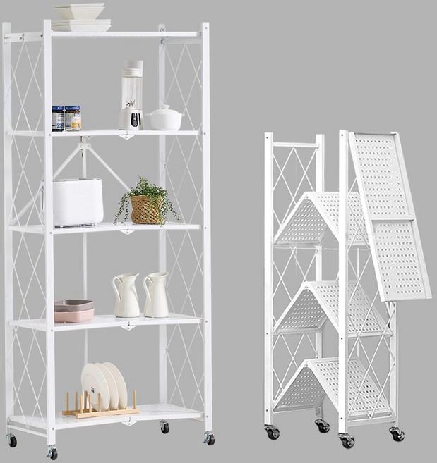 리빙코아 원터치 접이식 이동 철제 수납 폴딩선반, 화이트, 4단