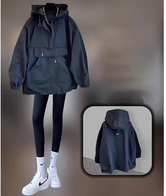 black k7 남녀공용 트레이닝 등산복 조거 빅사이즈 후드 반집업 바람막이 아노락