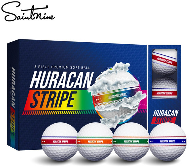 세인트나인 골프공 우라칸 스트라이프 3피스 1더즌 12구, 멀티 (레.오.그.블), 1개, 12개입