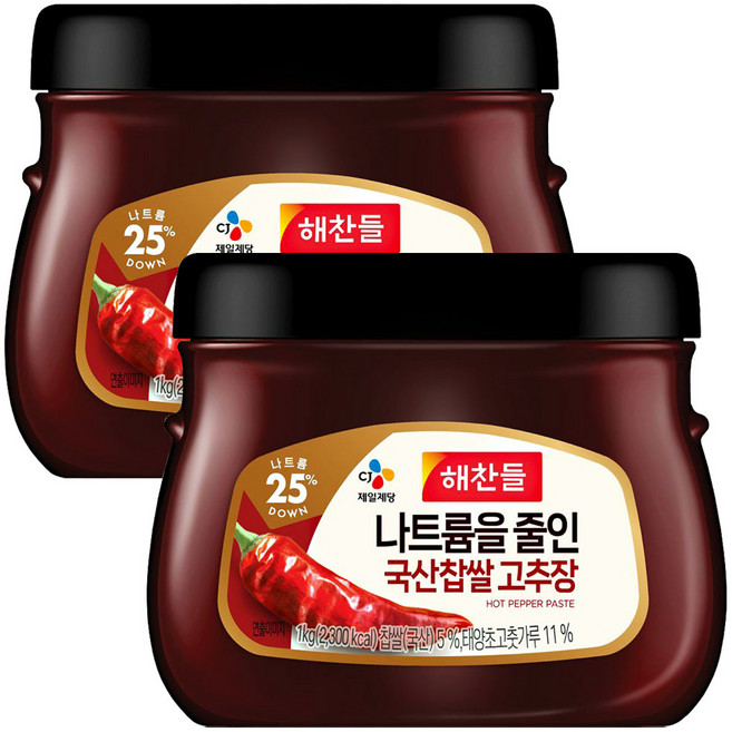해찬들 나트륨을 줄인 우리찹쌀고추장, 1kg, 2개