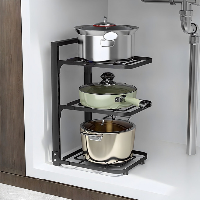 커버원 깔끔정리 높이조절 씽크대 후라이팬 수납 정리대, 3단, 1개