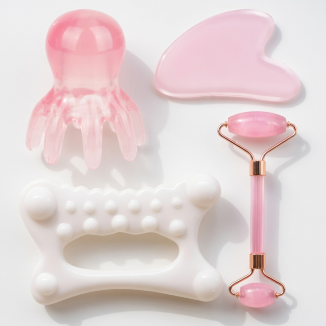 로제브 얼굴 괄사 마사지기 두피 도구, 페어리 핑크, 1개