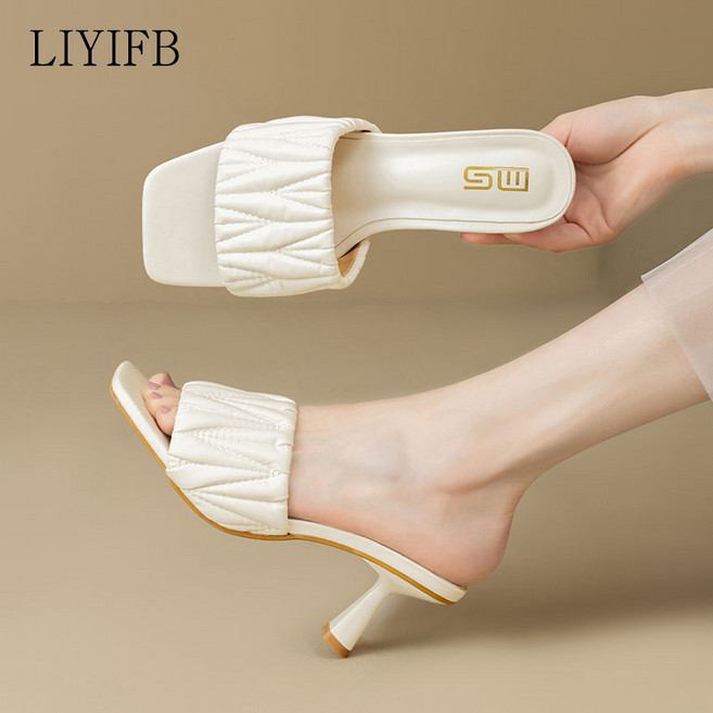 LIYIFB 여성 셔링 힐슬리퍼7cm 빅사이즈샌들힐260-230