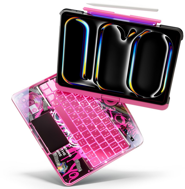 AITEWO 아이패드 호환 매직키보드 케이스 백라이트 한글 키보드 360도회전 프로 1/2/3/4/5/6/7 세대 에어 8/7/6/5/4 10.9 11 12.9 13인치 M3 M4, 핑크, 1개