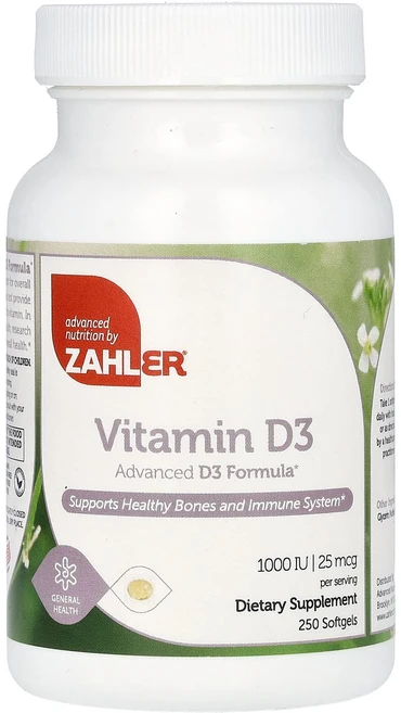 Zahler 비타민 D3 25mcg(1000IU) 소프트젤 250정, Zahler비타민D325mcg1000IU소프트젤250정 - 쿠팡