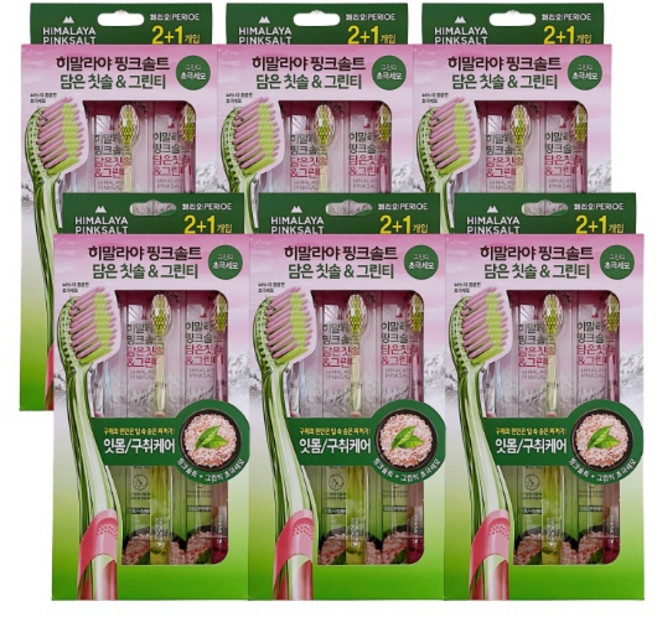 엘지생활건강 핑크솔트 담은 칫솔 그린티 초극세모 3입, 3개입, 6개