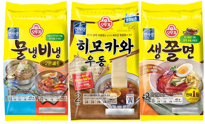 오뚜기 생쫄면(2인) 452g 1개+히모카와우동(2인) 396g 1개+물냉비냉(2인) 718g 1개, 1세트, 1.566kg