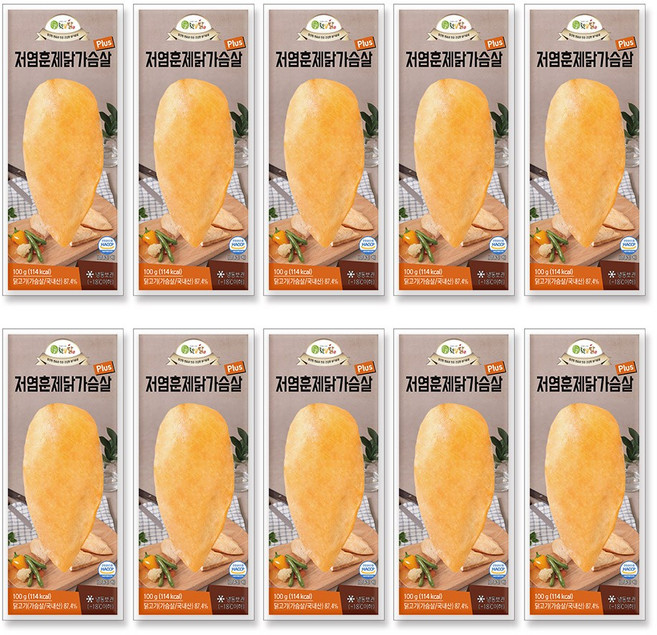 햇살닭 저염훈제 닭가슴살플러스 1kg(100gX10팩), 10개, 100g
