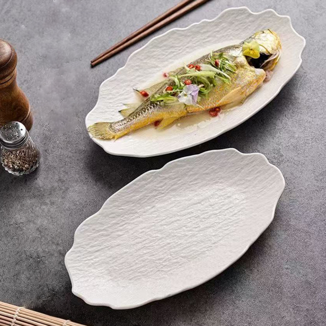 바위무늬 타원형 파스타 접시 생선접시 스시 접시 세트 30.5CM[신혼부부 선물추천], 화이트, 단품, 2개