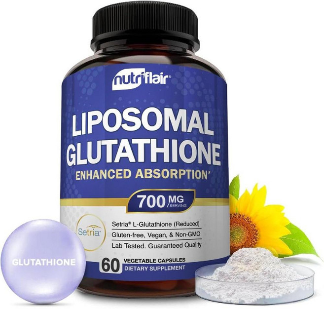 NutriFlair 리포솜 순수 환원 L-글루타치온 보충제 세트리아 700mg 60캡슐, 60정, 1개