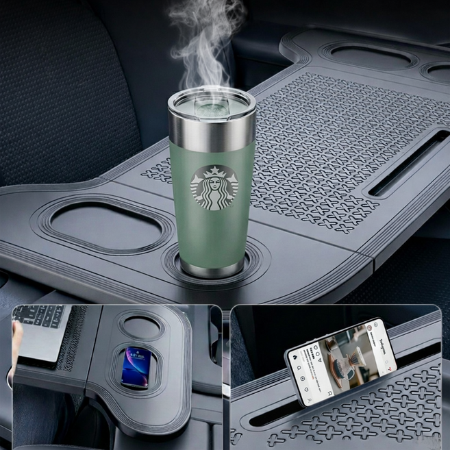 온카존 차량용 2단 접이식 멀티 테이블, 블랙, 1개