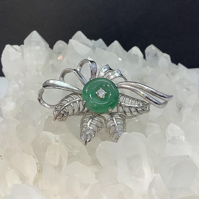 천연원석 5월탄생석 비취 도너츠형 큐빅 실버 925 브로치 6×4cm (1점)