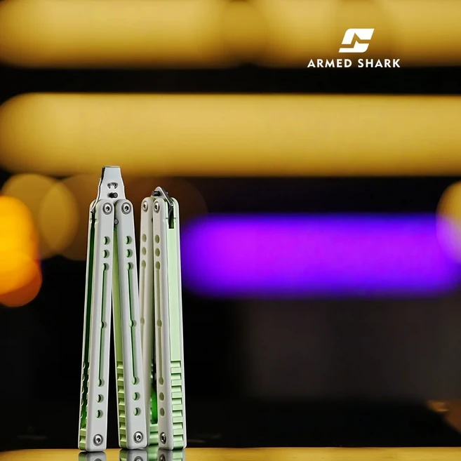 ARMED 샤크 노틸러스 V2 클론 발리송 플리퍼 버터플라이 트레이너 나이프 7075 알루미늄 내부 핸들 부싱, 03 Orange