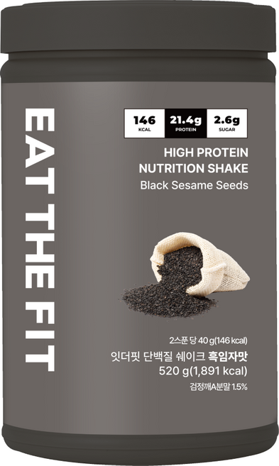 잇더핏 단백질 쉐이크 대용량 (흑임자맛), 1개, 520g