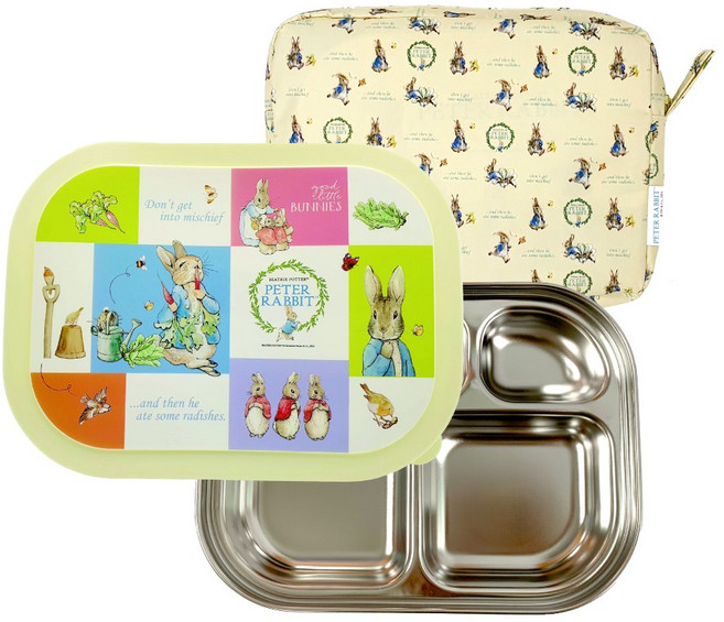피터래빗 밀폐형 식판 도시락 + 주머니 세트, 아이보리, 식판 + 뚜껑 + 주머니, 1개