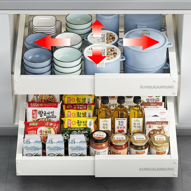 순수감성 4면 길이조절 무타공 수납 주방 슬라이딩 선반, 화이트, 1개