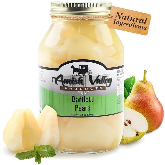 Amish Valley Products 올드 패션 바틀렛 배 반쪽 통조림 배 병 946.4ml(32온스) 유리병, 1개