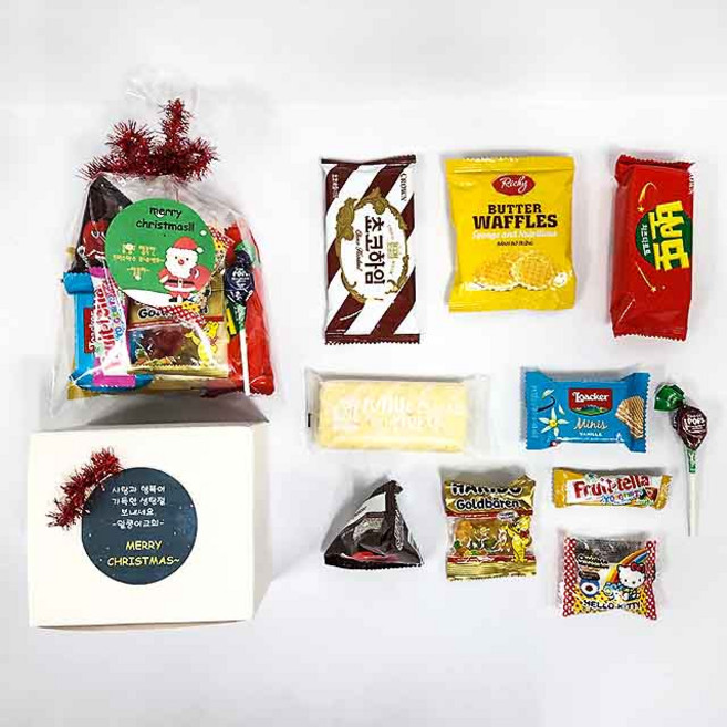알콩이선물가게 크리스마스간식 간식선물 초등간식 단체선물 과자세트 교회간식 학교간식 과자꾸러미 성탄절간식, 10개, 상자 포장