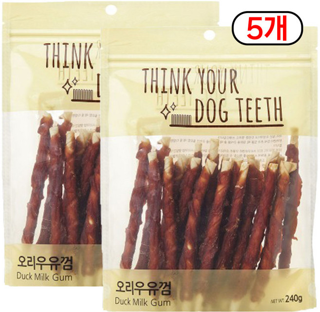 띵크유어도그티 강아지 소가죽우유껌 스틱 묶음, 혼합맛(오리/우유), 240g, 5개