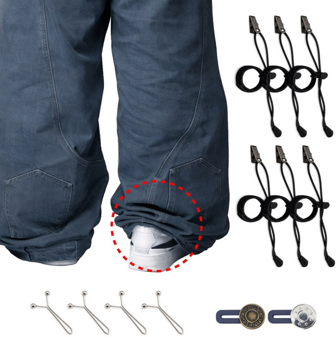 아시쥬 바지 밑단 끌림 방지 클립 고정 스트랩, 6개, 블랙원클립