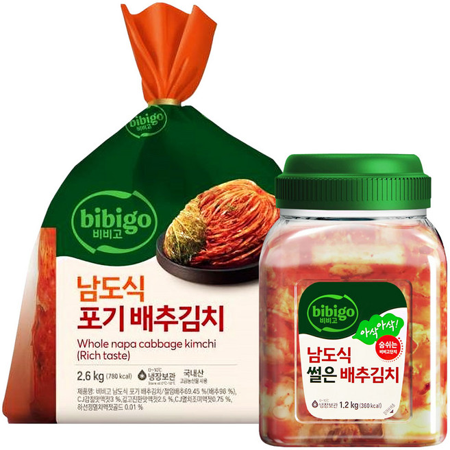 비비고남도식배추김치(남도식썰은배추김치1.2kg+남도식포기배추김치2.6kg), 1세트, 3.8kg