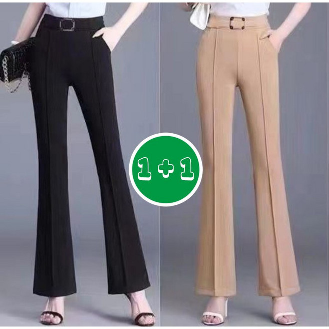 MAKABORO 1+1 여성 하이웨스트 부츠컷 팬츠 슬림 편안한 스판 나팔 바지 데일록