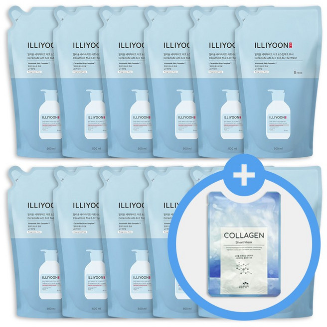 일리윤 세라마이드 아토 6.0 탑투토 워시 리필 500ml x12개 + 사은 콜라겐 마스크팩 x50개, 12개, 500g