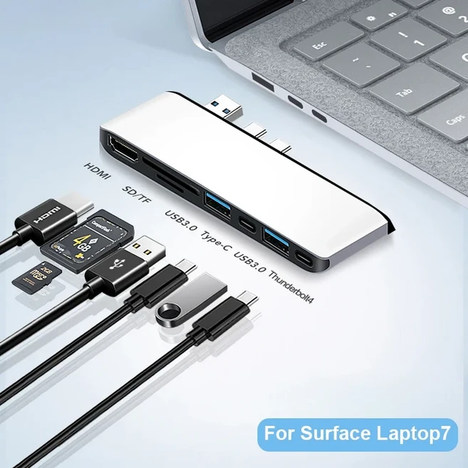 Surface Laptop 34567 노트북 Go123 허브 도킹 스테이션 4K HDMI USB3.0 C 타입 SDTF 카드 슬롯, 02 Laptop 7