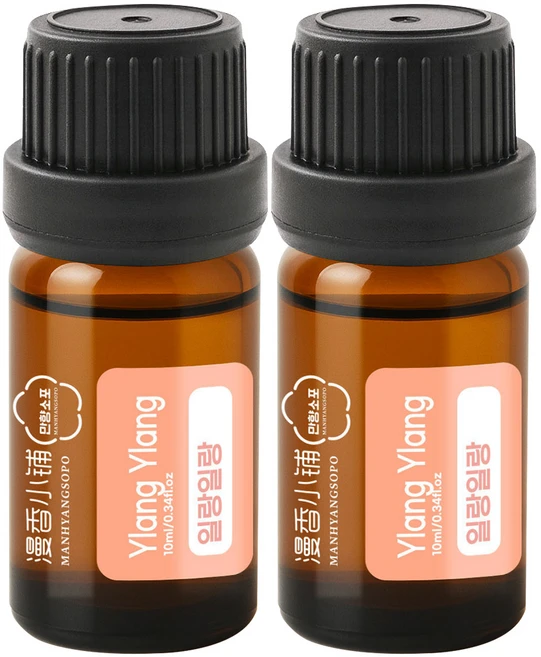 1+1 천연 100% 아로마 오일 에센셜 만향소포 PETA 비건 아로마테라피, 2개, 10ml, 일랑일랑 에센셜오일 - 쿠팡
