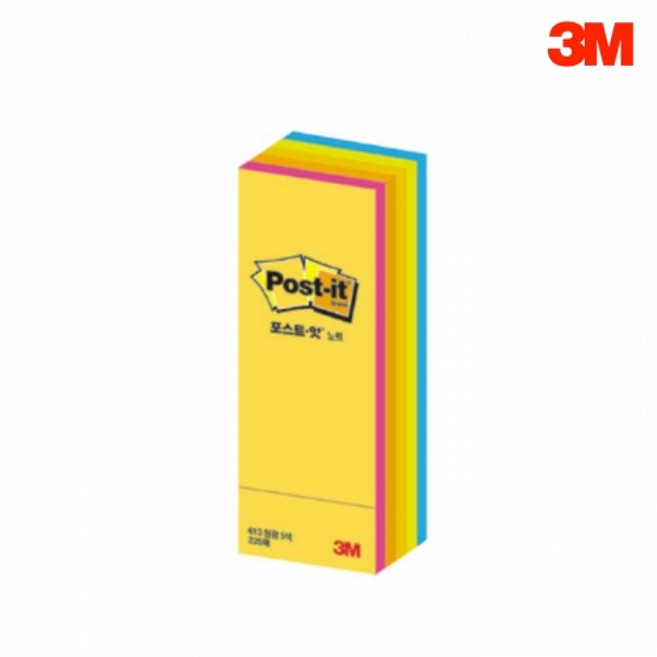 쓰리엠 파스텔 큐브노트 포스트잇, 5색 613 형광, 225매, 3개