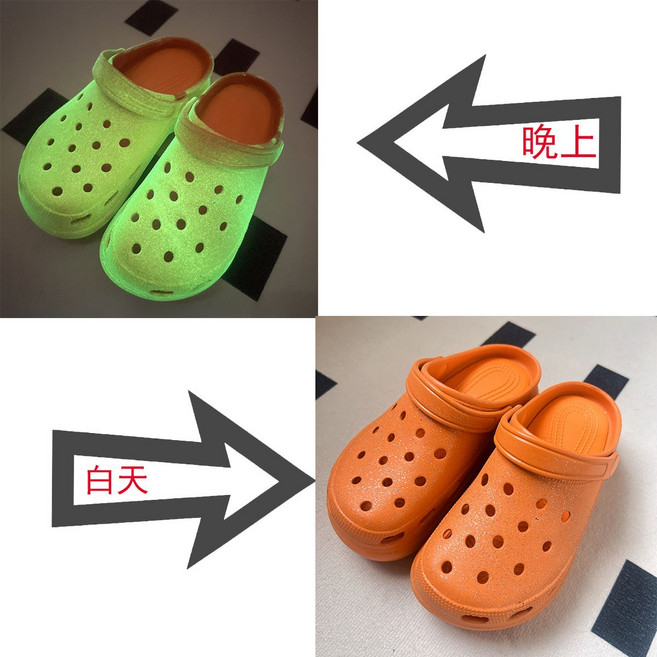 洞洞鞋外穿厚底拖鞋女防滑cross踩屎感eva花園鞋批發可外穿夜光, 1個, 橘色+夜光:35/36