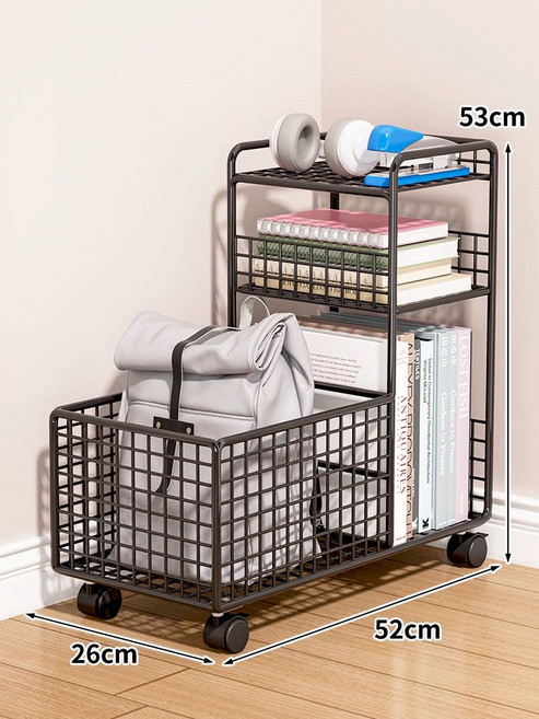 책가방 정리 정리대 가방장 밑 수납함 바구니 초등학생 학원가방 백팩 트롤리, 05. 블랙 3단 - 중형