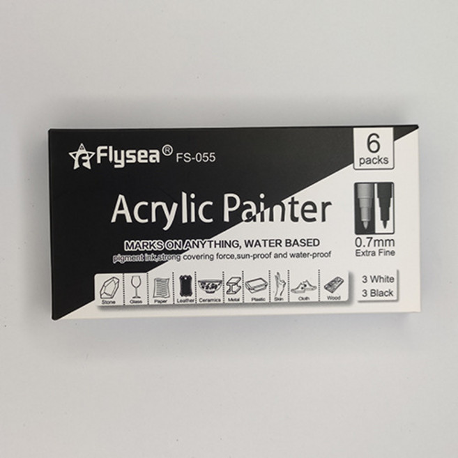 클로이영 아크릴마카 0.7mm 6개세트 페인트 마커 데코마카 아트드로잉, 블랙화이트혼합