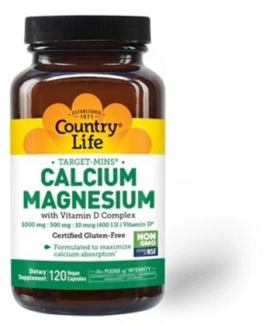 Country Life Vitamins 칼슘 1000mg 마그네슘 500mg With 비타민 D 400 IU 비건 캡슐, 120정, 1개 - 쿠팡