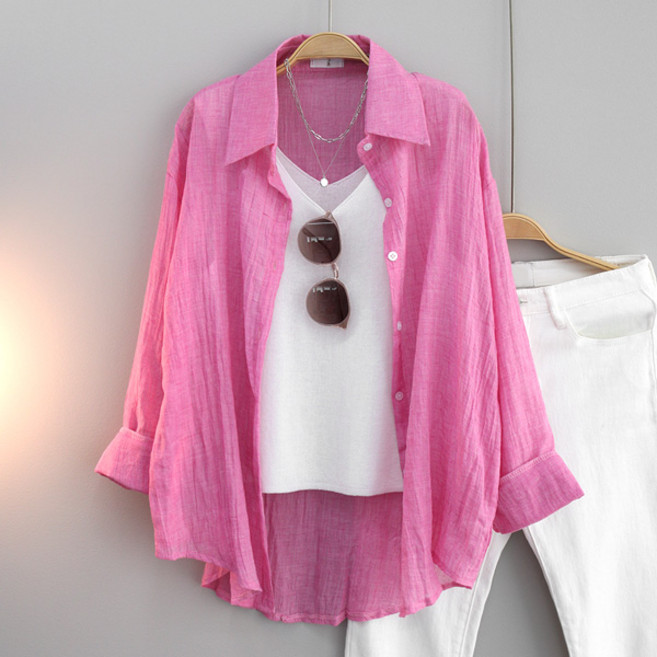 달콩 여성 빅사이즈 시스루 여름셔츠 오버핏 자외선차단 유디앤루즈핏거즈롱셔츠